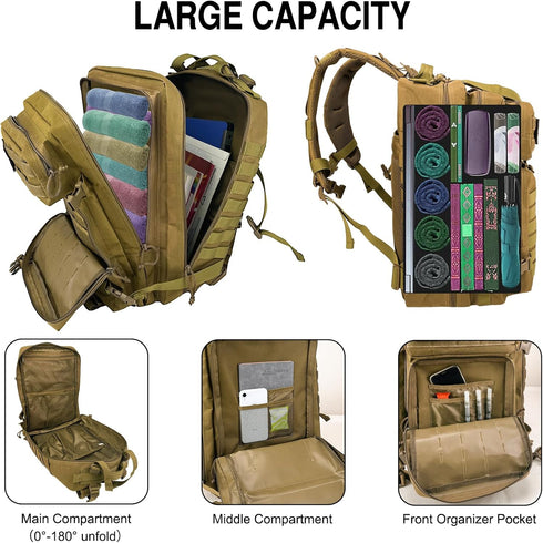 WOLT Tactical 45L Military Backpack for Men, Large 3 Day Assault Pack, Rucking Backpack for Hiking Survival (Khaki)