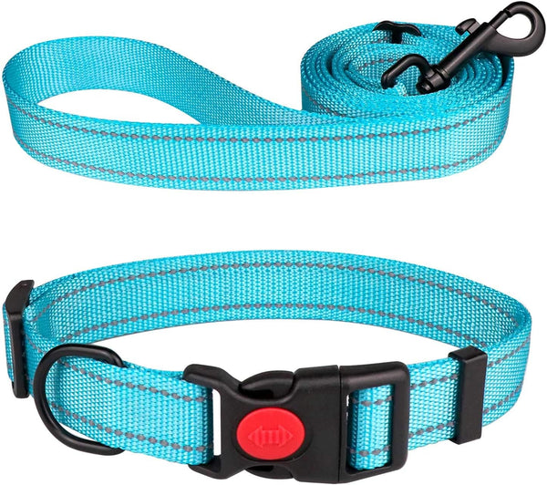 Reflective Dog Collar and Leash Set with Safety Locking Buckle, Adjustable Nylon Pet Collars for Small Medium Large Dogs