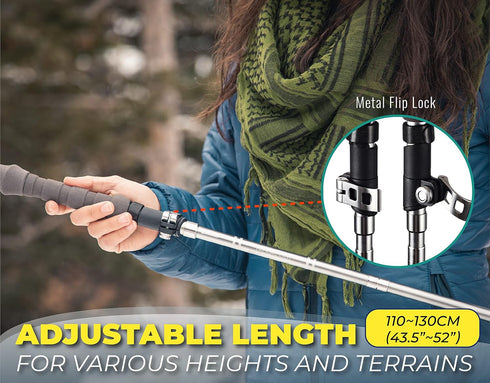 TREKOLOGY 2pc Collapsible Nordic Trekking Poles - Ultralight Folding Hiking Sticks with Cork Handle