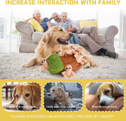 Interactive Squeaky Dog Toys Plush Sloth Dog Toy, Stuffing Woodland Friends Burrow, Squeaky Plush Toy for Small Medium