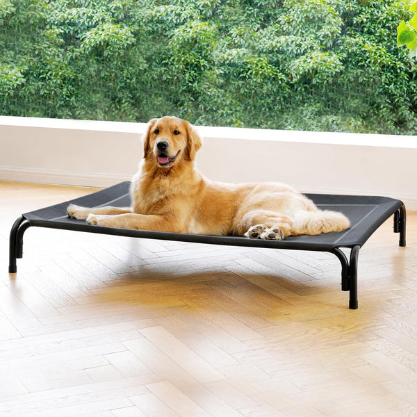 Elevated Dog Bed Raised Outdoor Cot for Large Dogs, Washable Breathable Mesh, Anti-Slip Feet, Indoor Pet Bed, Black,