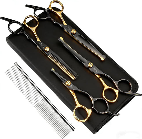 Set Dog Grooming Scissors Kit, Fcysy Professional Pet Shears for Cats at Home, Dog Grooming Tools with Curved