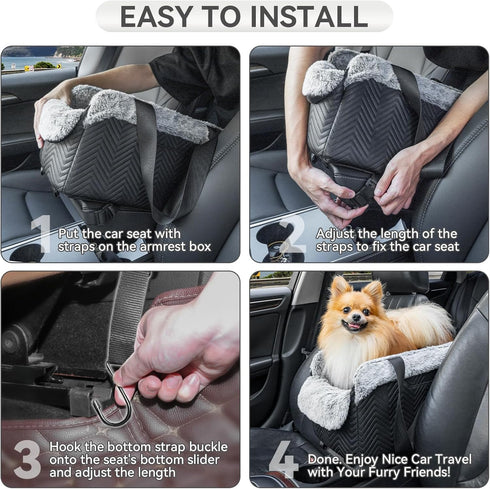 9 lbs PETSFIT Center Console Dog Car Seat, Portable Pet Car Seat with Safe Protective Hooks, Luxury Dog Car Seats