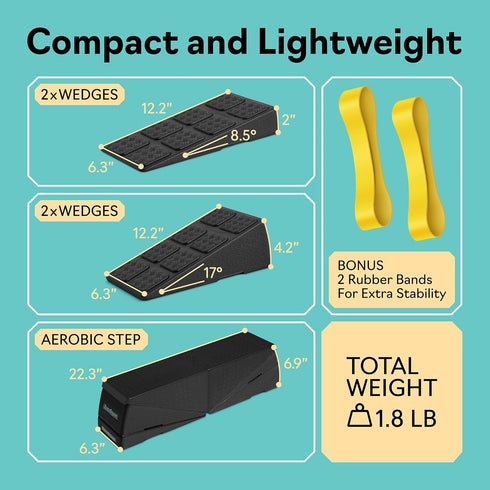 Squat Wedge Set of 5, Turns Into Aerobic Step Platform, Slant Board for Calf Stretching, 520 LBS Weight Capacity