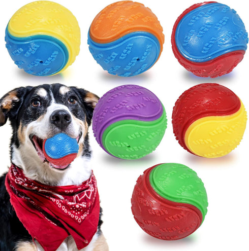 6Pcs Squeaky Dog Balls, Tough Training Toys for Dogs, High Bouncy Balls for Interactive Play and Teething (2.5in)