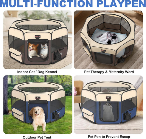 Aivituvin Dog Playpen, Foldable Pet Play Pens with Carrying Bag for Cat, Puppies, Rabbits, Portable Dog Tent Crates