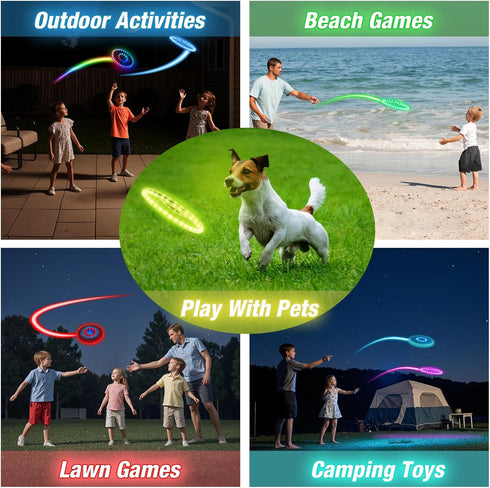 2 Pack 45 14 HYES Light up Flying Discs for Kids, LEDs, Lighting Modes, Rechargeable Glow in The Dark Flying Ring