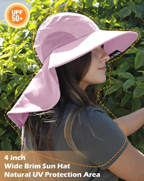 Women's Hiking Hat, Wide Brim with Large Neck Flap, UPF 50+ Sun Protection