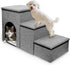 Fhiny 3-Step Dog Stairs with Storage, Non-Slip Foldable Pet Steps for Small Dogs, Grey, Holds up to 160 lbs