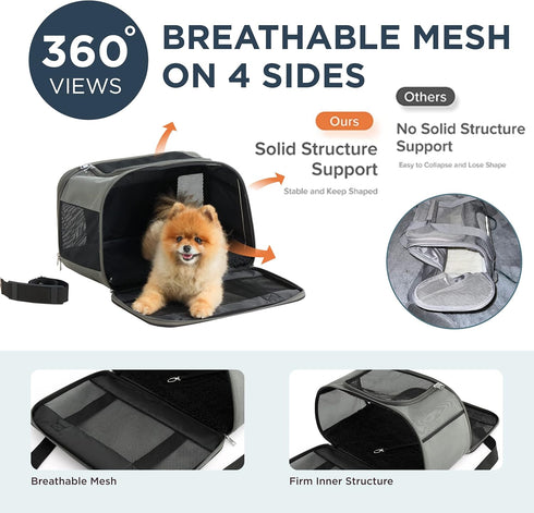 17.5x11x11 Lesure Cat Dog Carrier Airline Approved - Dog Carrier for Small Dogs Collapsible Soft Side TSA Approved
