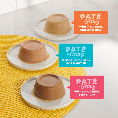 Meow Mix Paté in Gravy Wet Cat Food Variety Pack, Surf n’ Turf Patés, 2.75 Ounce (Pack of 24)
