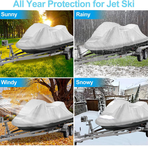 SPORTYOUTH Jet Ski Cover for 3 Seater, Waterproof PWC Trailerable Cover, Fits Length 136" to 145", Heavy Duty