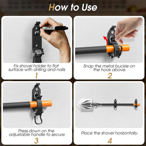 Shovel Mount for Roof Rack, Truck Bed, Offroad Roof Rack Axe Holder, Quick Fist Mount Clamps Fit 0.67" to 1.57" D Tools