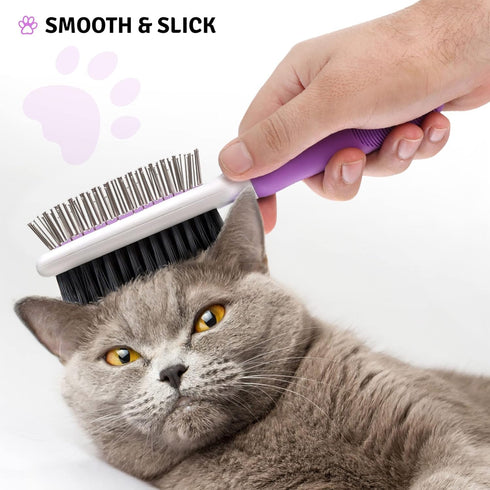 Pet Grooming Brush - Two-Sided Design for Dogs, Cats & Other Animals with Fur Detangling Pins & Coat Smoothing Slicker