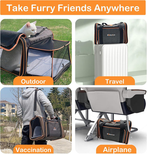 Expandable Pet Carrier, 18"x11"x11" - TSA Airline Approved Soft Sided Cat and Dog Carrier