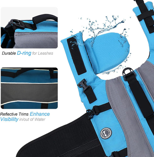 VIVAGLORY Dog Life Jacket with Removable Front Float, Blue, S, for Swimming & Boating