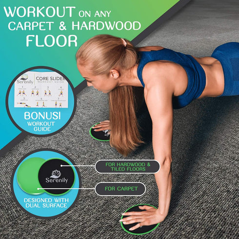Serenily Sliders for Working Out - Core Exercise Sliders, 2 Dual Sided Gliding Discs For All Floors With Carry Bag & Workout Guide. Abs & Full-Body Fitness Equipment - Compact Slider Set For Home Gym by Serenily