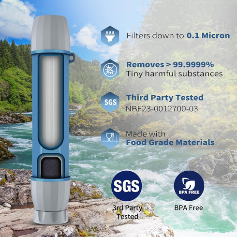 Water Filter Straw for Drinking Survival, Personal Straws for Purifying Water, Water Purification Straw Water Purifier Survival for Hiking, Camping, Travel, and Emergency Preparedness, 1 Pack