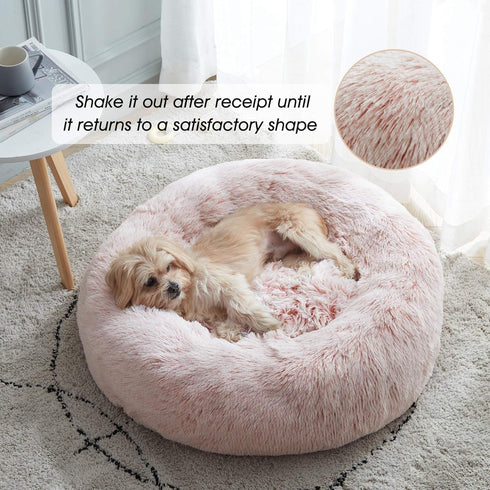WESTERN HOME WH Calming Dog & Cat Bed, Cozy Soft Round Donut Cuddler, Fluffy Faux Fur Cushion for Small Medium Pets