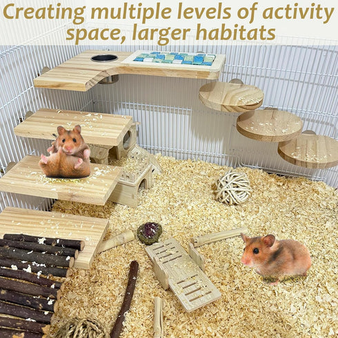 Niwaes Set 9 Pack Chinchilla Wooden Hamster Cage Platform Wood Juvenile Shelves, Squirrel L-Shape Corner Ledge