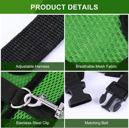BOAO 3 Pieces Adjustable Chicken Harness and Leash Set, Spring Summer Breathable Comfortable Elastic Hen Vest (Black,