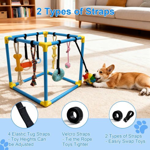 8 19.5" Puppy Play Gym with Hanging Toys - Indoor Jungle Gym for Small Dogs, Interactive Enrichment Activity Center