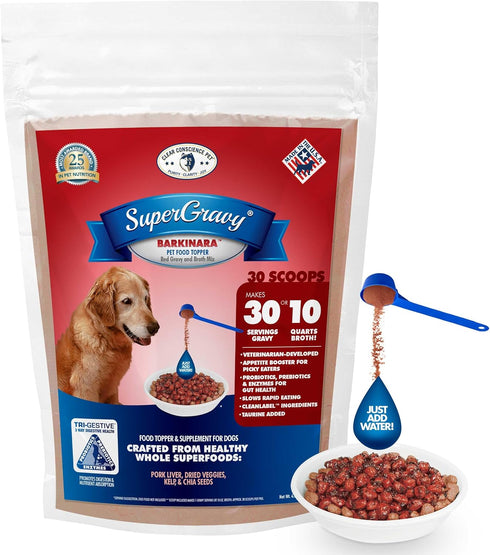 SuperGravy BARKinara Natural Dog Food Gravy Topper - Human Grade Kibble Seasoning, Gluten Free, 14 Scoops
