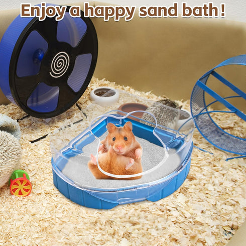 PINVNBY Hamster Bathroom Gerbil Plastic Sand Dry Bath Container, Small Animal Sauna Toilet with Scoop