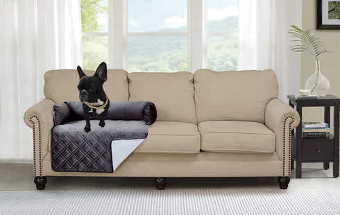 Brilliant Sunshine Premium Grey Silky Velvet Pet Sofa Bed, Waterproof Washable Couch Protector with Removable Bolster