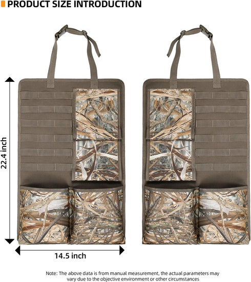 2 Pack Seat Back Gun Rack for Truck - Molle Panel Organizer, Camo Front Seat Gun Holder for Hunting