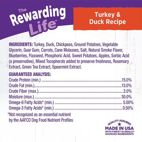 Wellness Rewarding Life Grain-Free Soft Dog Treats: Made in USA with Healthy Ingredients, Turkey & Duck Recipe, 6-Ounce