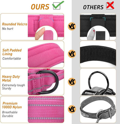 Reflective Tactical Dog Collar, Adjustable Military Nylon with Handle for Medium Large Dogs, Pink, XL