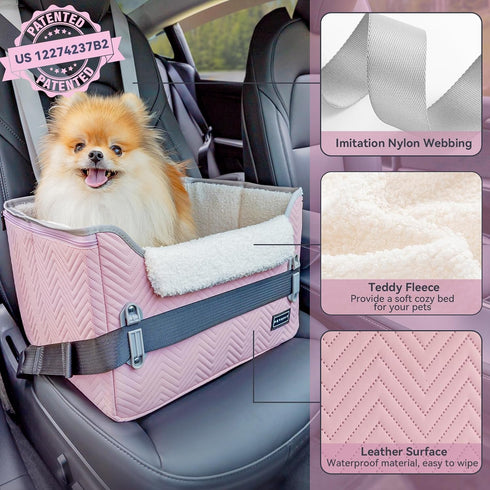 25lbs PETSFIT Dog Car Seats for Small Dogs, Portable Puppy Car Saet for Car with Clip-On Leash, Adjustable Straps