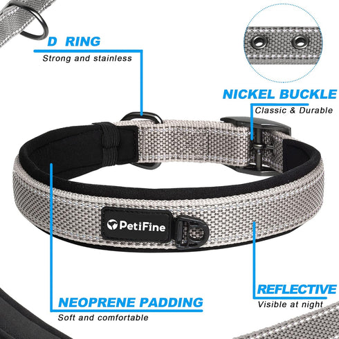 PetiFine Neoprene Padded Dog Collar, Heavy Duty Comfort Collar with Durable Metal Buckle for Small Medium Large Dogs