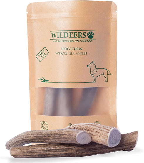 Wildeers Elk Antlers for Dogs - Medium, 3-Pack, Naturally Shed, Grade A, 5-7 inch, Long Lasting Chews for Aggressive