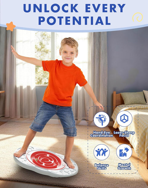 2-in-1 3 3 3-12 Kids Maze Balance Board, Swappable Labyrinths & Challenge Balls, Non-Slip Rubber Base Wobble Board