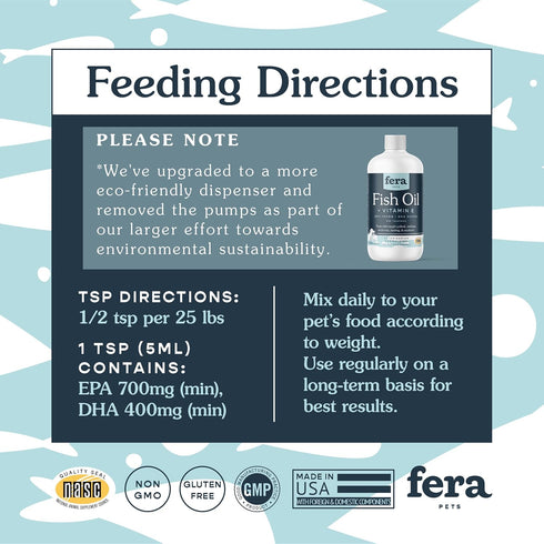 Fera Pets Fish Oil for Dogs & Cats, 16oz, Vet Created, for Skin, Immune & Brain Function