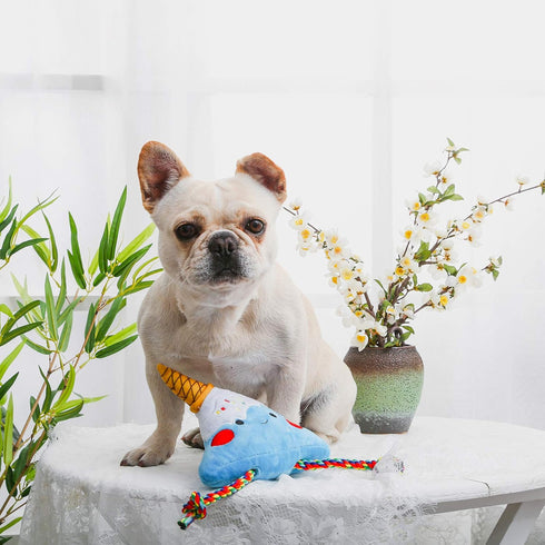 HugSmart Pet Fuji Ice-Cream, Squeaky Plush Dog Toy for Small Medium Dogs, Interactive Tugging Action