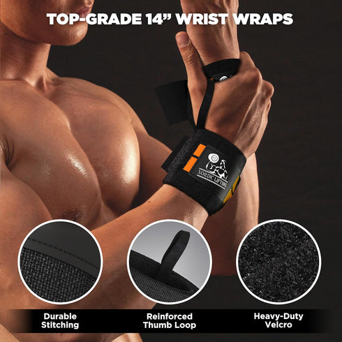 Wrist Wraps + Lifting Straps Bundle, 2 Pairs for Weightlifting and Gym