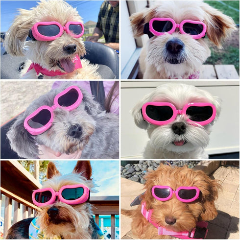 Enjoying Dog Goggles for Small Breed, UV Protection Sunglasses, Windproof, Dustproof, Adjustable Straps, Pink