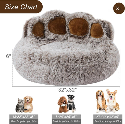Jiupety Upgraded Soothing Paw Dog Bed - Cozy Comfy Donut Bed with Bear Paws, Gray XL 32”X32”X10”