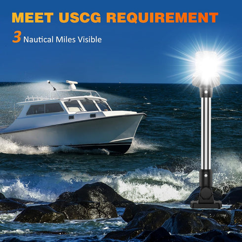 12 Inches IP67, 3NM (12-24V) Anchor Light Stern Lights for Boats LED Waterproof White Fold Down Rear Boat Navigation