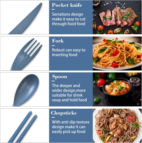 Large Reusable Travel Utensils Set with Case, Plastic Silverware for Adults, Portable Cutlery Set for Daily Use (Dark