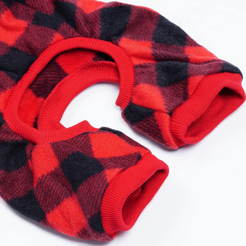 Pet Christmas Pajamas, X-Large Red Black Buffalo Plaid Jumpsuit for Dogs & Cats, Soft Winter Clothes