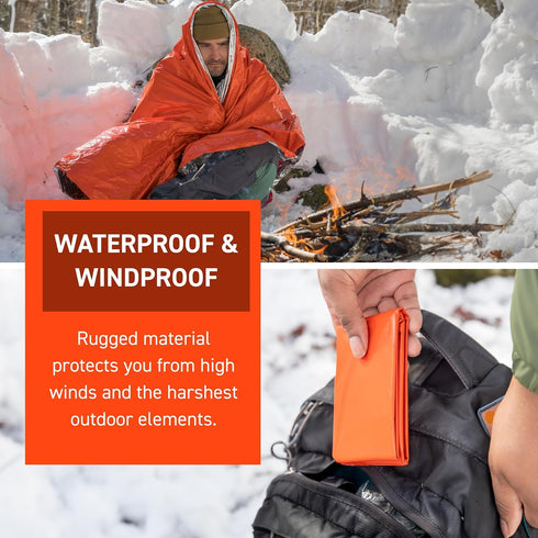 Survive Outdoors Longer Emergency Blanket - 90% Heat Reflective, Waterproof & Windproof, 56" x 84", 4 Pack, Orange