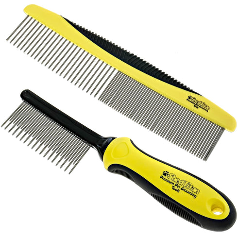 Metal Dog Comb for Matted Hair & Detangler Combs Set - Easy Safe Grooming Combs for Cats & Dogs to Remove Tangles
