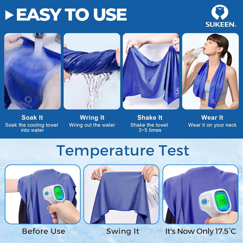 8 Pack (40"x 12"), Sukeen Cooling Towels Cooling Towels for Neck and Face, Microfiber Breathable Towel for Hot Weather