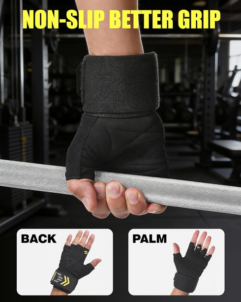 FitDA 2-in-1 Workout Gloves, Weight Lifting Gloves with Wrist Wrap Support for Men & Women, Ventilated Fingerless