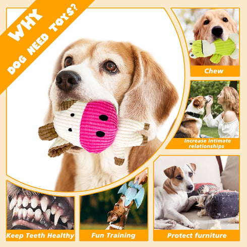 5 Pack MRSOHRET Squeaky Dog Toys, Tough Stuffed Plush Puppy Tough Chew Toys, Durable Plush Animal Dog Toy for Large