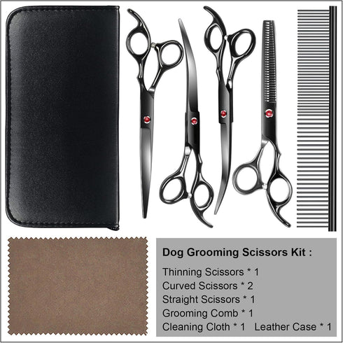 TINMARDA 6 1, 6CR Professional Dog Grooming Scissors Kit Black in Dog Shears for Grooming Premium Stainless Steel